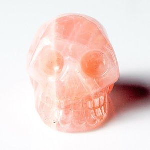 Medium Polished Rose Quartz Hand Carved Gemstone Crystal Skull Specimen USA